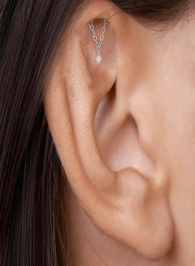 Xeyau 2PC Small Helix Piercing Earrings for Women Gold Silver Titanium Flat Back Earring Dangle Hidden Helix Earring Hypoallergenic Cartilage Diamond Jewelry (A-Silver) - Image 4